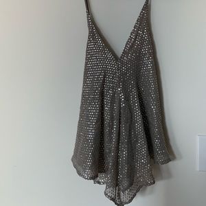 Tan sequin cross top